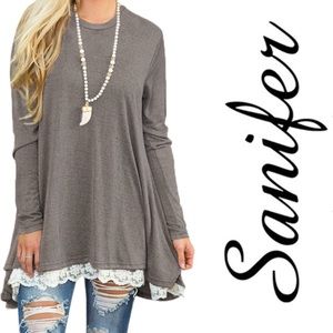 Heather Brown Lace Long Sleeve Tunic